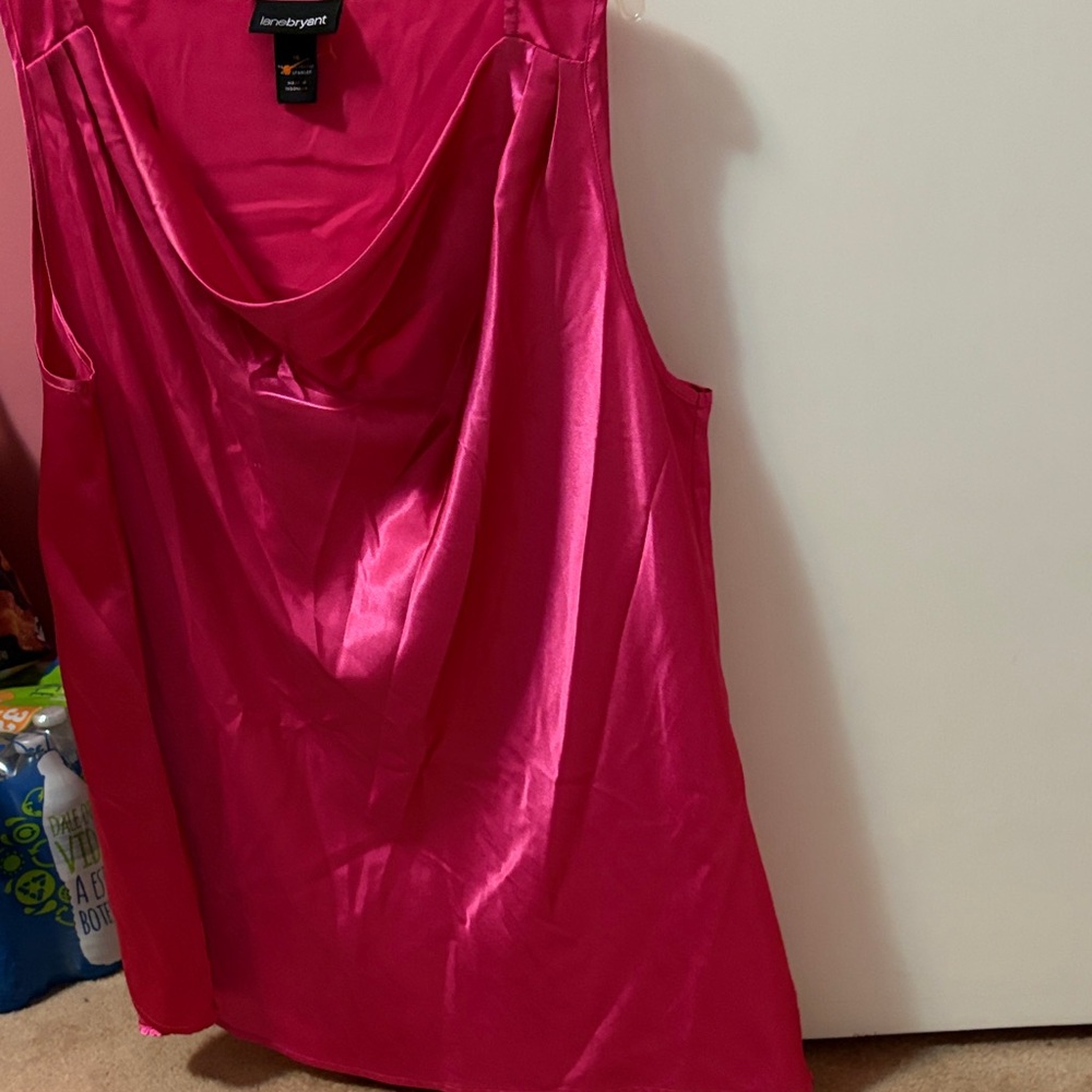 Lane Bryant Fuchsia Satin Cowl Neck Tank